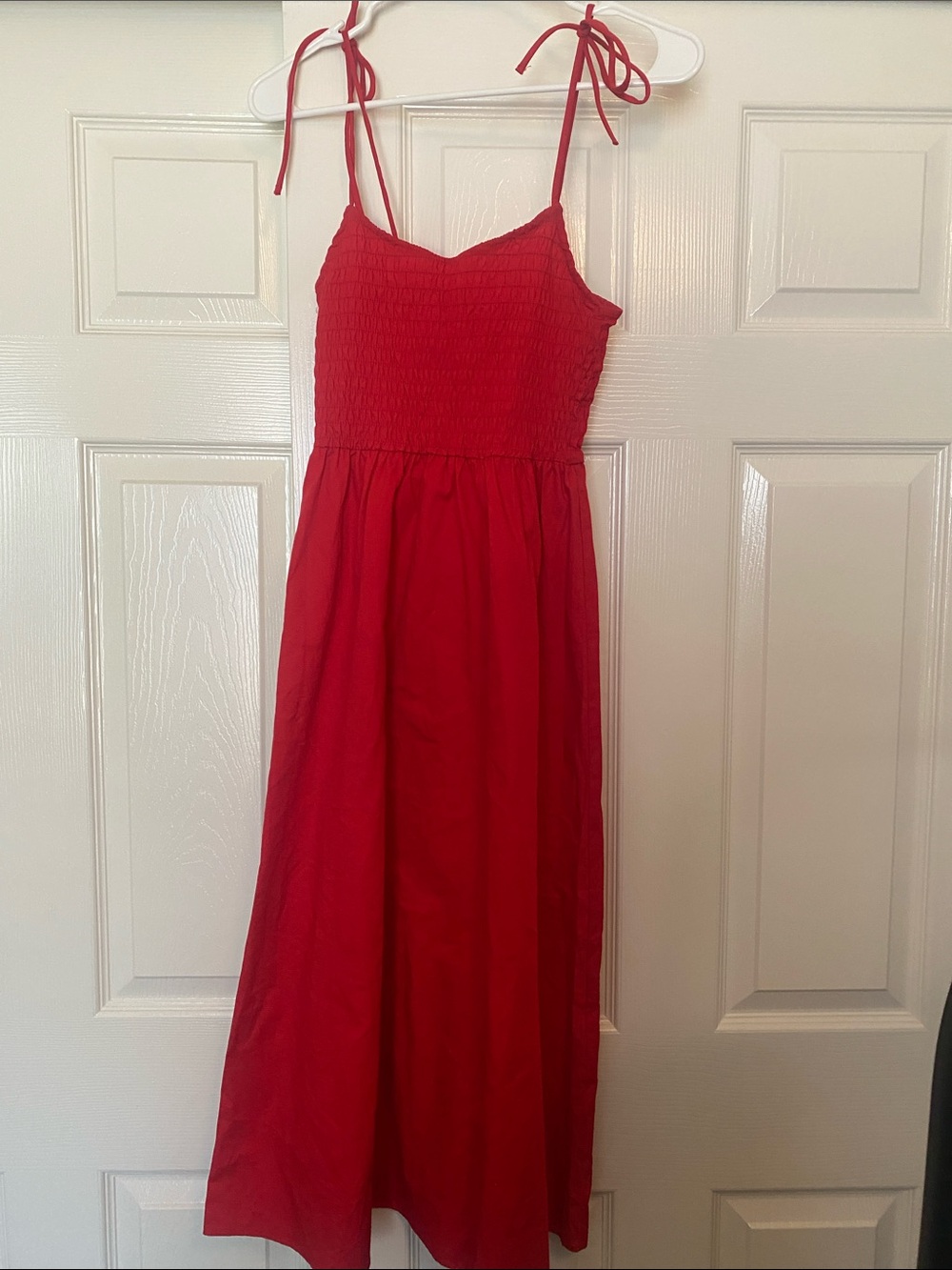 H&M Red Smocked Tie-Shoulder Sundress
